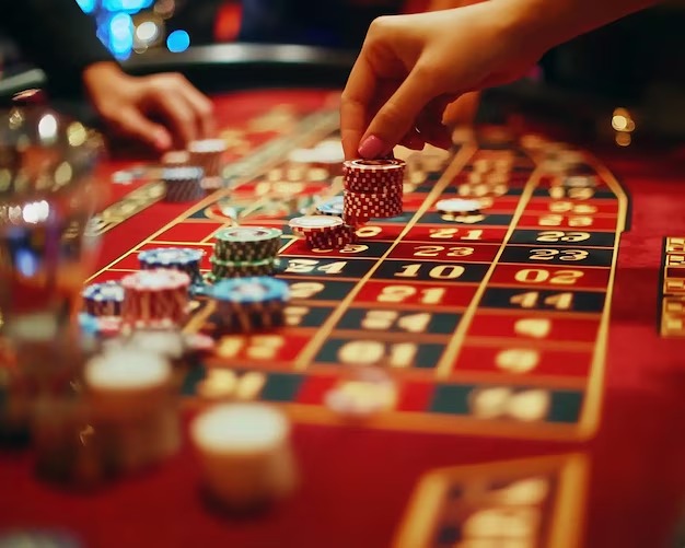 Close-up of live dealer hands dealing cards at a blackjack table